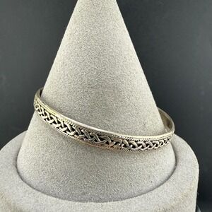 Vintage PSCL Bangle Bracelet Silver Tone Celtic Knot Braided Etched 8in